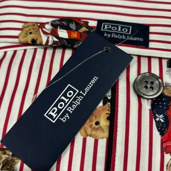 $198 Women's Ralph Lauren Polo Bear Cotton Sateen Red Pajamas 2-pc Gift Bag Set